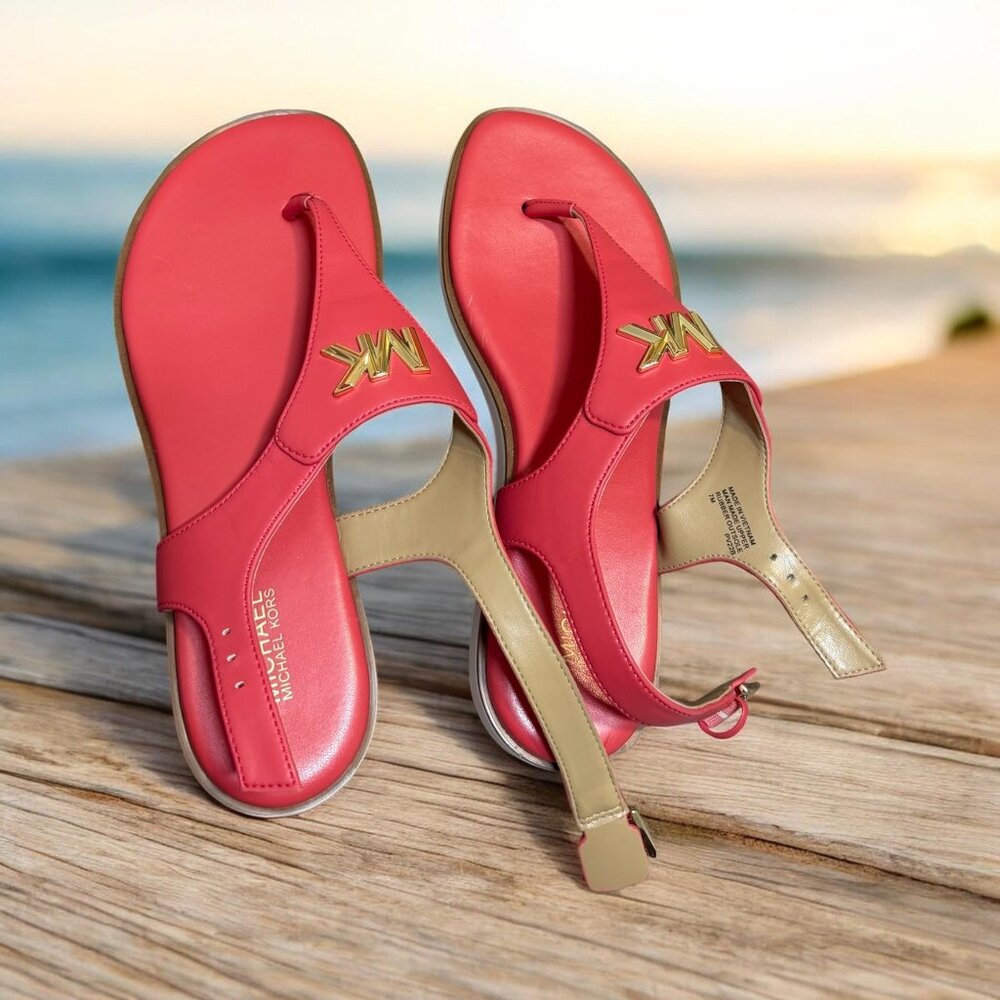 Size 7 - Michael Michael Kors Coral Logo Sandals